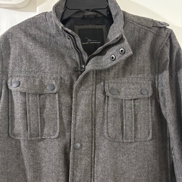 Marc Anthony Wool Blend Gray Bomber Zip Jacket Men's Sz M Charcoal Pockets Lined - Picture 2 of 14